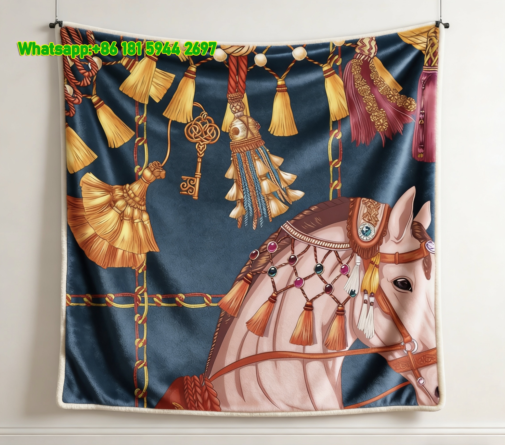 Hermes Luxury Tassel Horse Flannel Throw Blanket IMG_5277